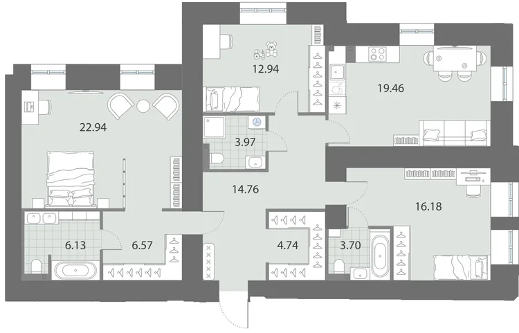 Планировка 3eA-1, дом 2, ЖК Нева Арт