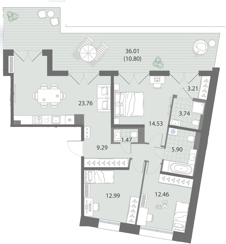 Планировка 3eF-1, дом 1, ЖК Нева Арт