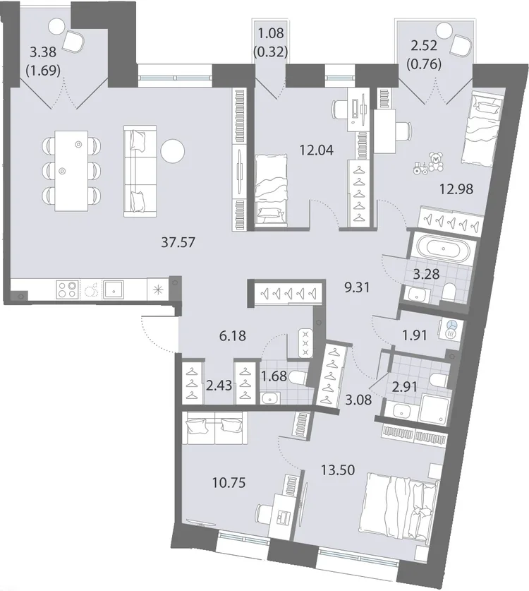 Планировка 4eC-1, дом 1, ЖК Нева Арт